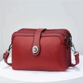 Red pebbled leather crossbody bag with three-tier structure and metal twist lock - Red