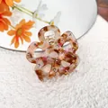 Floral claw clip in amber tortoiseshell with pink accents and sparkling rhinestones - Floral Coffee