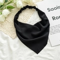 Close-up of black solid color chiffon triangle kerchief headband on lace background - Black