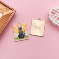 The High Priestess black cat tarot charm in gold finish with pink enamel detail - THE HIGH PRIESTESS
