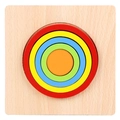 Wooden rainbow concentric circles puzzle with five colorful rings on square base - Shape Puzzle-Circle (JM几何形状-圆形)