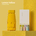 Mini portable folding umbrella in lemon yellow with anti-UV coating and lightweight frame - Flat Six-fold Yellow Color Box Packaging