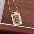 Golden pearl necklace with Luffy anime character hollowed-out rectangular pendant design - Anime Character Pattern (Style 2)