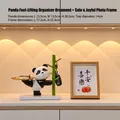 Cute panda figurine storage tray with bamboo key rack and wooden blessing photo frame - Panda Raising Leg Storage + Peace & Joy Frame
