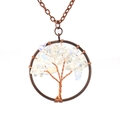 Antique copper tree of life necklace featuring white crystal stones and woven wire design - 3.5cm Diameter / Antique Copper/Opal