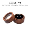 Round walnut wood ring box with clear window lid and double black velvet ring slots - Transparent Window Lid-Double Slots-Black Velvet