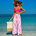 Hot pink halter bikini top with high-waist tie-dye wide-leg trousers for beach vacations - S / Top And Bottom / Pink & Pink Polka Dot Set