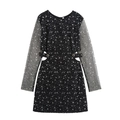 Sexy black long sleeve A-line dress with silver star mesh and waist cutouts - XS / Black