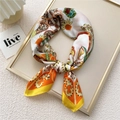 Elegant orange paisley silk square scarf with floral print and high gloss finish - Paisley Flower Yellow Border
