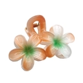 Dual flower hair claw clip with orange and white gradient petals and green center - Double Plumeria [White Orange Green Center]