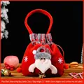 Christmas gift bag with Santa Claus 3D design and red velvet, size 22cm by 19cm - Plaid Bell Drawstring Bag Santa Claus