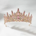 Golden girls crown headpiece with pink and clear rhinestones for princess party - Gold/Pink/White