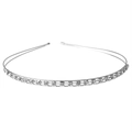 Double layered silver headband with white rhinestones and pearls for women and kids - Single Row Small Rhinestones - Silver