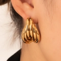 Polished gold plated stainless steel irregular multi-layer layered hoop earrings for women - Vertical Triple Overlap Hoops (BJGE0695)