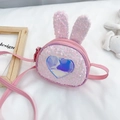 Pink sequin bunny ear crossbody bag for girls with holographic heart detail - Pink