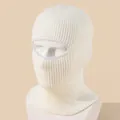 White ribbed knit single-hole balaclava mask for outdoor winter wind protection - High Elasticity / White