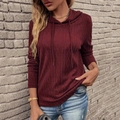 Women's solid burgundy cable knit drawstring hoodie sweatshirt with long sleeves - S / Burgundy