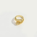 Golden open ring featuring a unique crossover design with mesh structure and zircon pavé - Square Pattern Hollow Ring / Gold