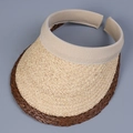 Detail of two-tone raffia straw visor with elasticated top band for summer sun protection - M(56-58cm) / Coffee