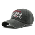Detail of vintage washed dark gray cotton baseball cap with New York embroidery - Adjustable / Coffee
