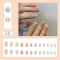 Sparkly nude pink French press-on nails with glitter, aurora foil, and heart design - Japanese Milky White (Z525)