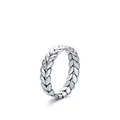 Anillo de plata de ley S925 con diseño de hojas tejidas, circonitas y acabado vintage - Talla US 5 / Anillo