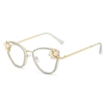 Luxe gouden cat-eye brilmontuur met glinsterende kristallen en parelaccenten - Transparant