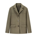 Blazer monopetto verde oliva in finta pelle scamosciata con risvolti classici e tasche a pattina - S / Verde Militare