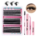 DIY individual cluster lash extension kit with 70D 80D 90D curls and application tools - Lash Kit + Pink Remover Set