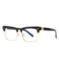 Klassische schwarz-goldene Halbrand-Sonnenbrille für Damen mit metallischen Details - Schwarzer Rahmen Weiße Gläser