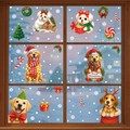 Christmas window decals featuring festive dogs with wreaths and Merry Christmas signs - 6-Piece Set (BQ618-620+624-626)