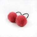 Set of two pink fluffy plush ball hair ties for girls with high elastic rubber bands - Dusty Pink