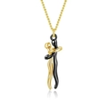 Detail shot of the couple hugging pendant in gold and black finish on metal chain - Small (2.6cm) / Black + Gold