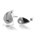Orecchini a goccia in acciaio inossidabile argento lucido, 2,5 cm con design fluido - Orecchini a Bottone a Goccia d'Acqua Argentati