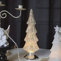 Leuchtender Glas-Weihnachtsbaum mit bunten Pailletten und warmem LED-Licht für Tischdeko - Baumturm / 23CM (Mit Batterie) / Bunte Pailletten