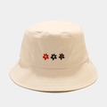 Close-up of small flower embroidery details on cream cotton bucket hat for women - M (56-58cm) / Beige