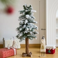 80cm mini Christmas tree with thick white snow flocking and natural wood base - Snowy Christmas Tree [Large-80cm]