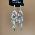 Elegant bohemian tassel earrings with multi-colored crystals and grey teardrop pendants - 24# Ear Hook - Gold