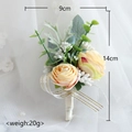 Champagne rose artificial groom boutonniere with silk ribbons and green leaves - Orange Boutonniere - Exquisite Style