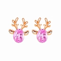 Christmas reindeer stud earrings with pink gemstone and rose gold plating - Rose Gold-Pink Crystal