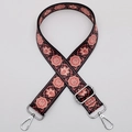 Ethnic style crossbody strap with pink floral embroidery and silver swivel hooks - No.642 Silver Hook