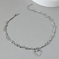 Detailed view of silver thorn heart necklace featuring lobster clasp and extension chain - Silver Heart Pendant / Silver