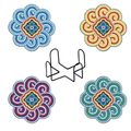 DIY Diamant Malerei Mandala Untersetzer Set mit vier bunten Mustern und schwarzem Metallhalter - CZD-050 Mandala Blumen / 2 Stück/Set