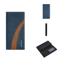 Baellerry men's long wallet in blue and brown leather featuring multi-angle views - Blue