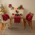 Camino de mesa navideño rojo con motivos dorados de renos y copos de nieve - Rojo HO HO HO / 43x43cm Funda de Almohada + Relleno