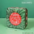 Square green Christmas tin box with Making Spirits Bright print, 17x17x6.5cm holiday storage - Green - Making Spirits Bright