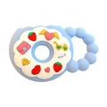 Funny baby silicone pacifier with blue floral ring handle and cute colorful motifs - Cup Teether / Blue