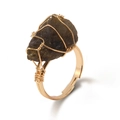 Handmade wire wrapped ring with irregular brown raw stone and adjustable gold band - Smoky Quartz