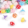 Pendentifs champignons en résine colorés avec pois blancs et boucles pour bijoux DIY - Rose vif