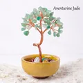 Handmade green aventurine gemstone money tree with copper wire and ceramic base - Aventurine (Yellow Ceramic Cup)